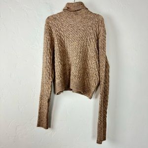 Francesca's Sweater Pullover Knit Turtleneck Cowl Mock Heather Brown Tan‎ Soft